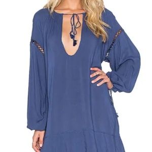 faithfull the brand Sunset Blue Tassel Cover-up shift tunic dress Small